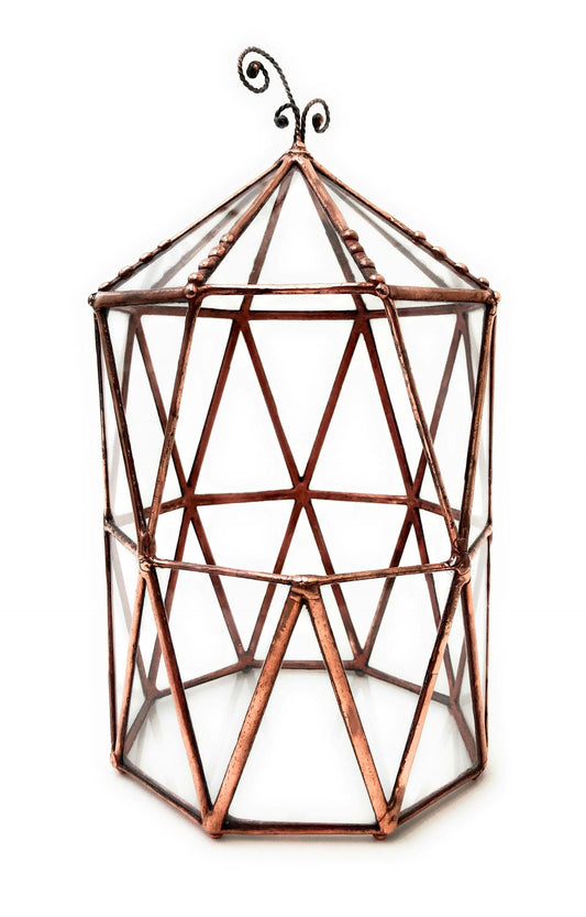 LeKoky Terrariums OCTAGONAL CAGE Geometric Glass Terrarium Small / Rustic Coper made by Lenka in Southampton England