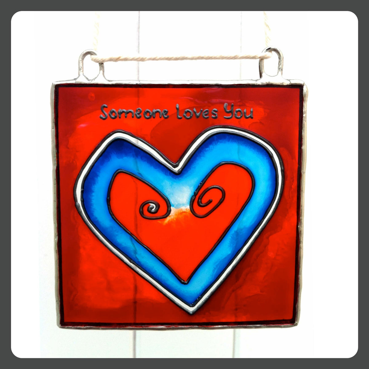 LeKoky Suncatchers SOMEONE LOVES YOU Hand Painted Glass Suncatcher made by Lenka in Southampton England