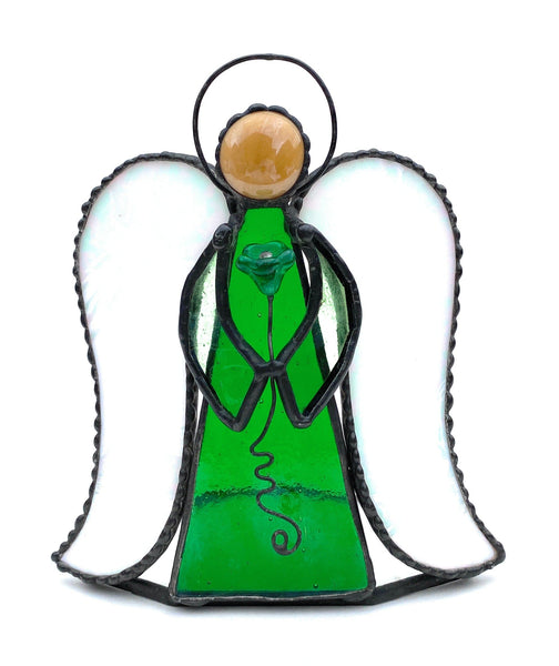 LeKoky Decor STANDING ANGEL  Handcrafted Home Glass Accessory Green made by Lenka in Southampton England