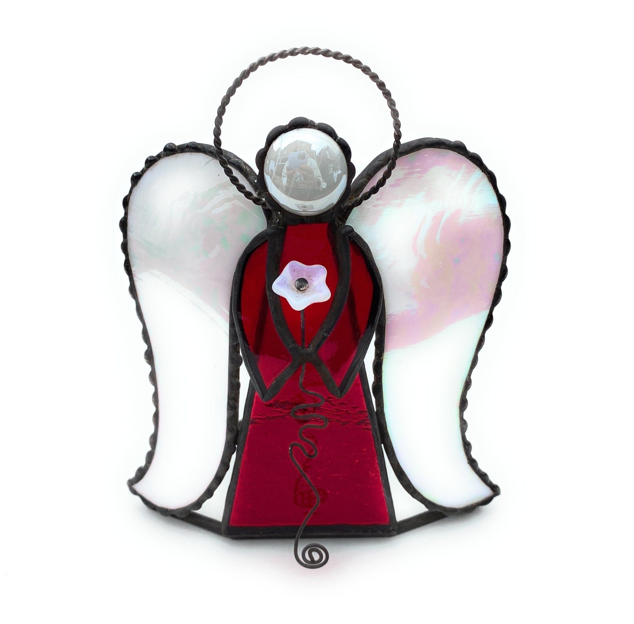LeKoky Decor STANDING ANGEL  Handcrafted Home Glass Accessory Red made by Lenka in Southampton England
