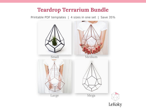 Teardrop terrarium template, 4 sizes