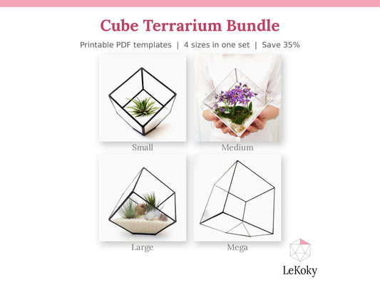 Cube Terrarium Template, Printable PDF Glass Cutting Pattern