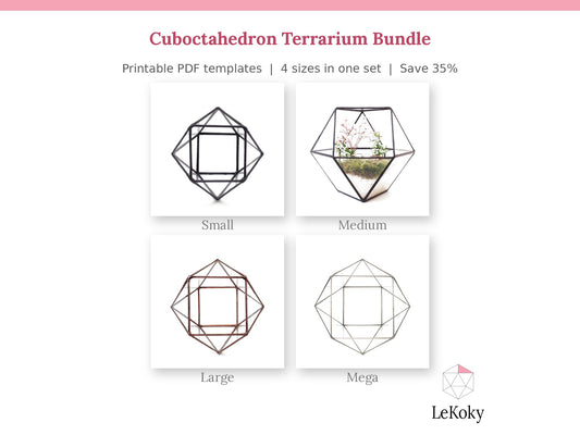 Cuboctahedron Terrarium Template, Printable PDF Glass Cutting Pattern