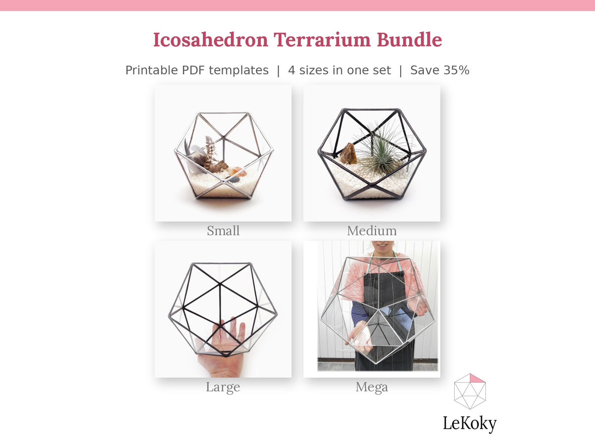 Icosahedron Terrarium Template, Printable PDF Glass Cutting Pattern