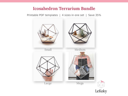 Icosahedron Terrarium Template, Printable PDF Glass Cutting Pattern