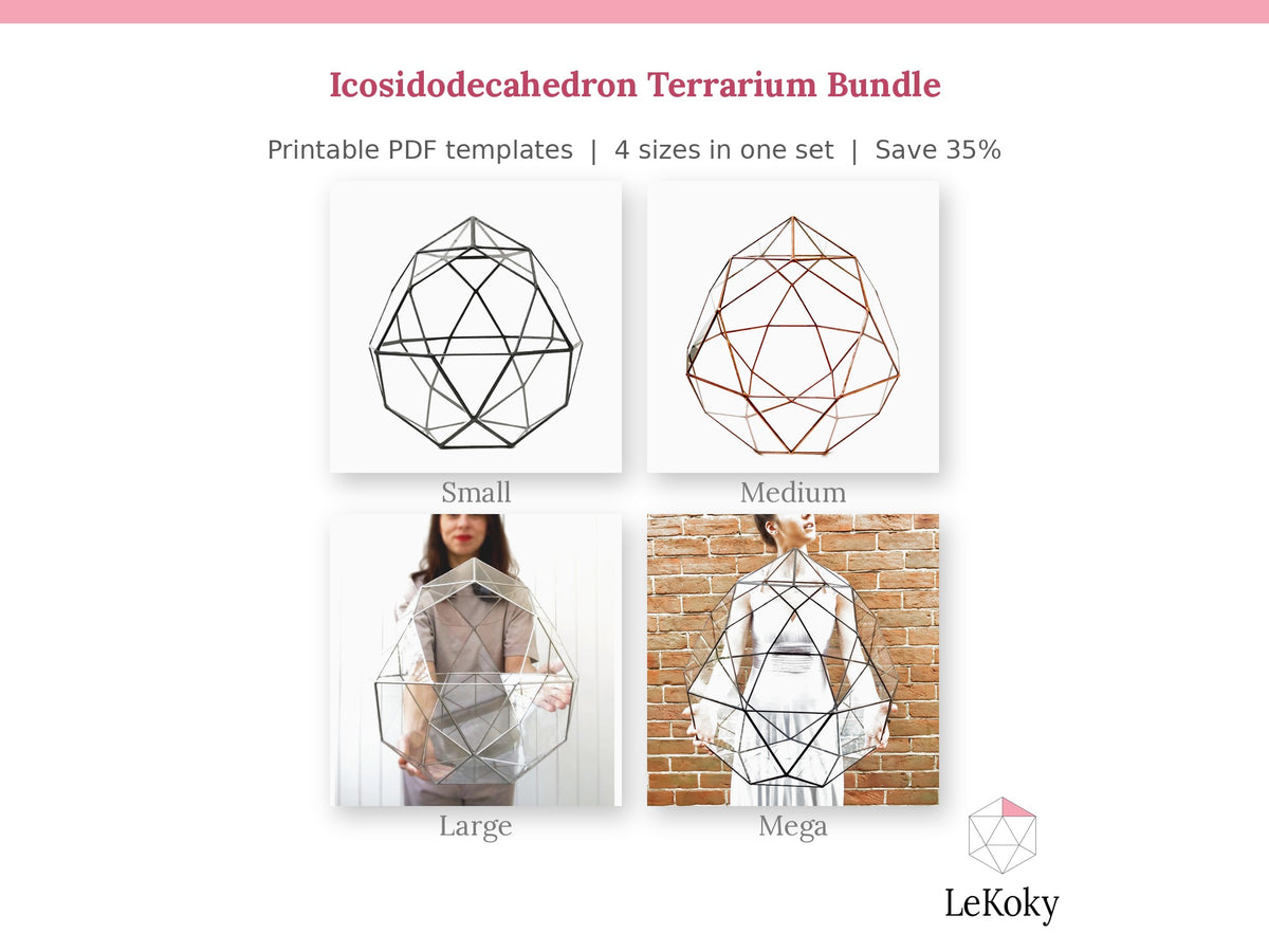 Icosidodecahedron Terrarium Template, Printable PDF Glass Cutting Pattern