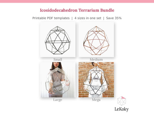 Icosidodecahedron Terrarium Template, Printable PDF Glass Cutting Pattern