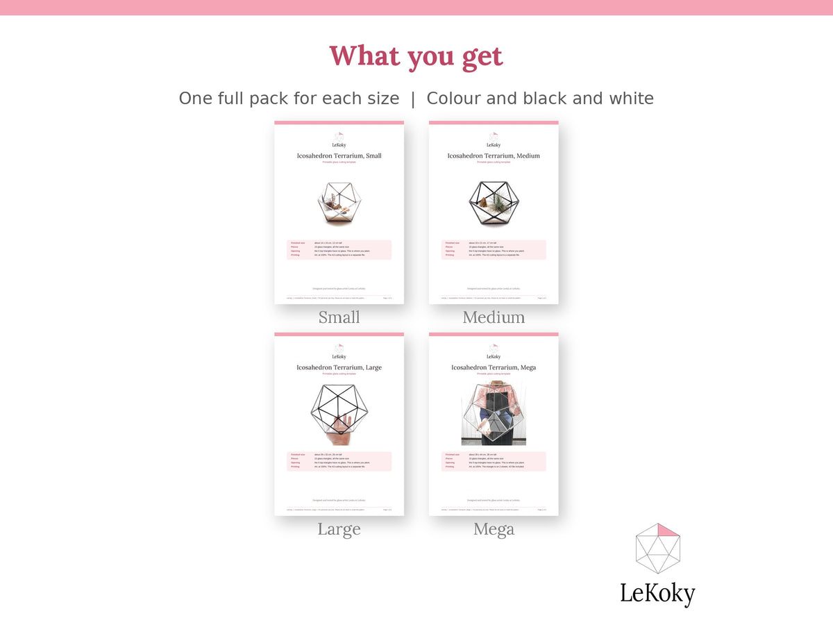 Icosahedron Terrarium Template, Printable PDF Glass Cutting Pattern