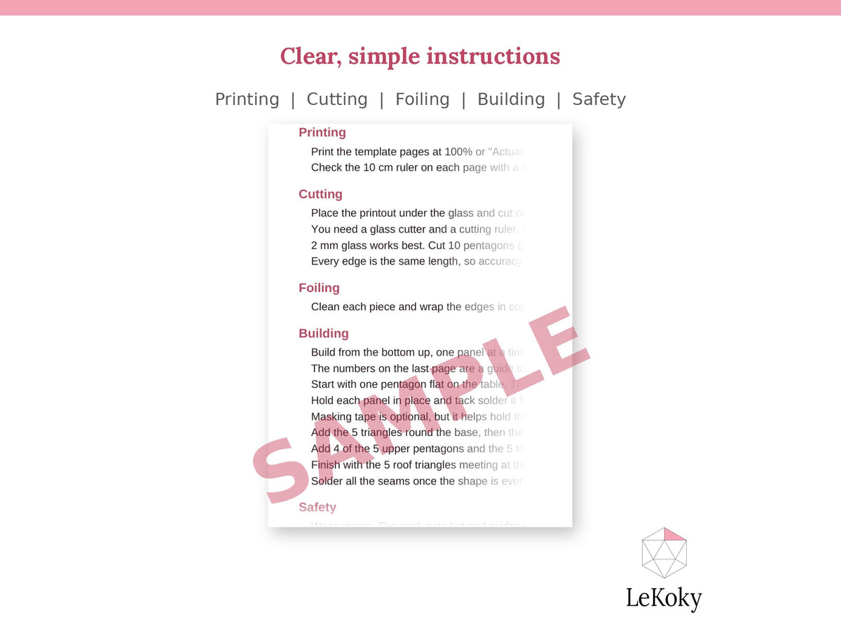 Icosidodecahedron Terrarium Template, Printable PDF Glass Cutting Pattern