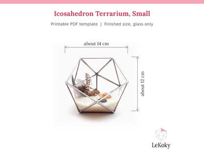 Icosahedron Terrarium Template, Printable PDF Glass Cutting Pattern
