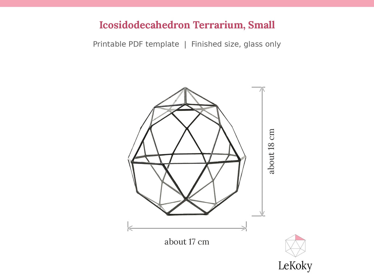 Icosidodecahedron Terrarium Template, Printable PDF Glass Cutting Pattern