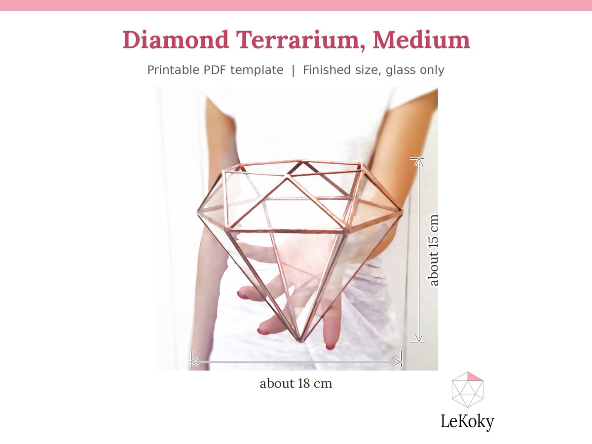 Diamond Terrarium Template, Printable PDF Glass Cutting Pattern