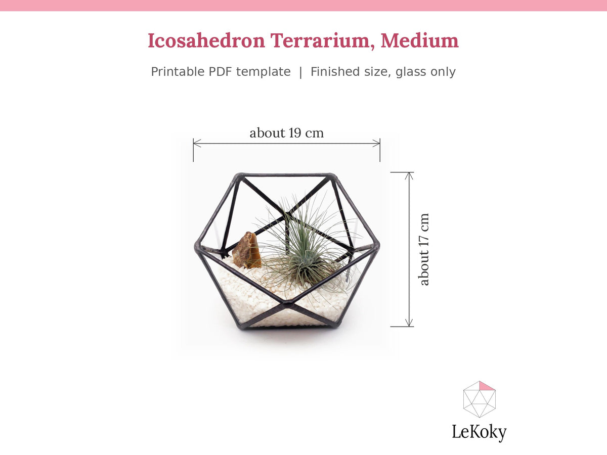 Icosahedron Terrarium Template, Printable PDF Glass Cutting Pattern