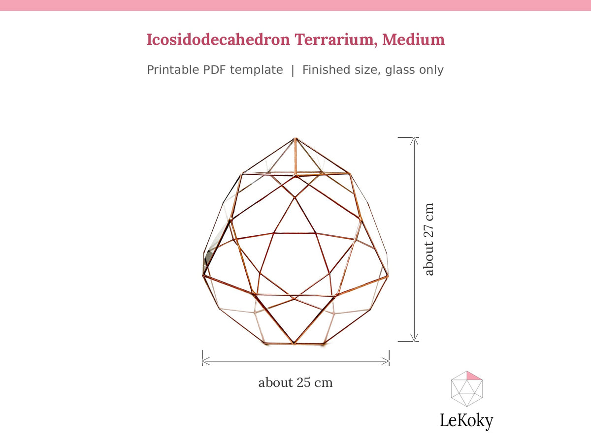 Icosidodecahedron Terrarium Template, Printable PDF Glass Cutting Pattern