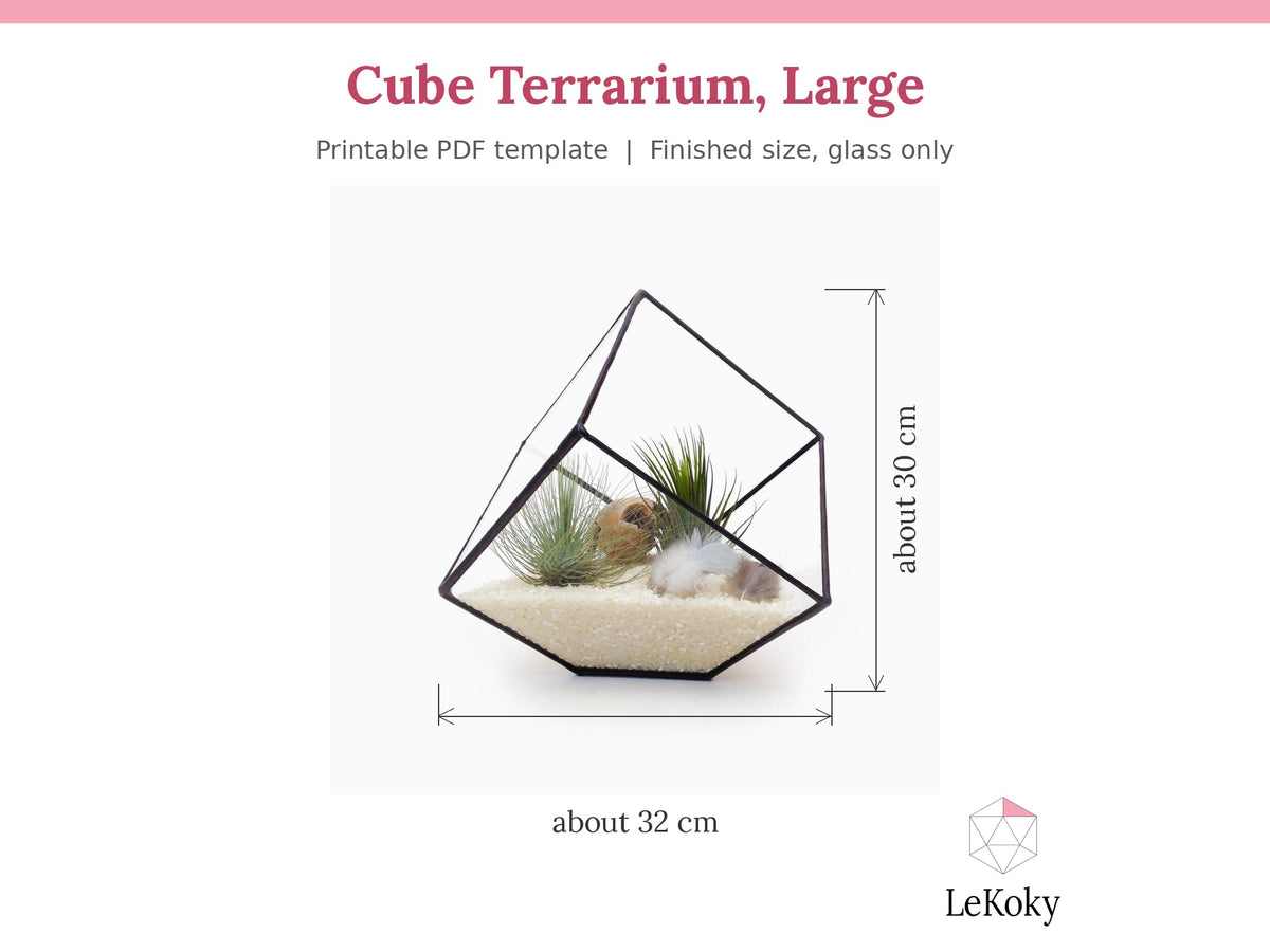 Cube Terrarium Template, Printable PDF Glass Cutting Pattern