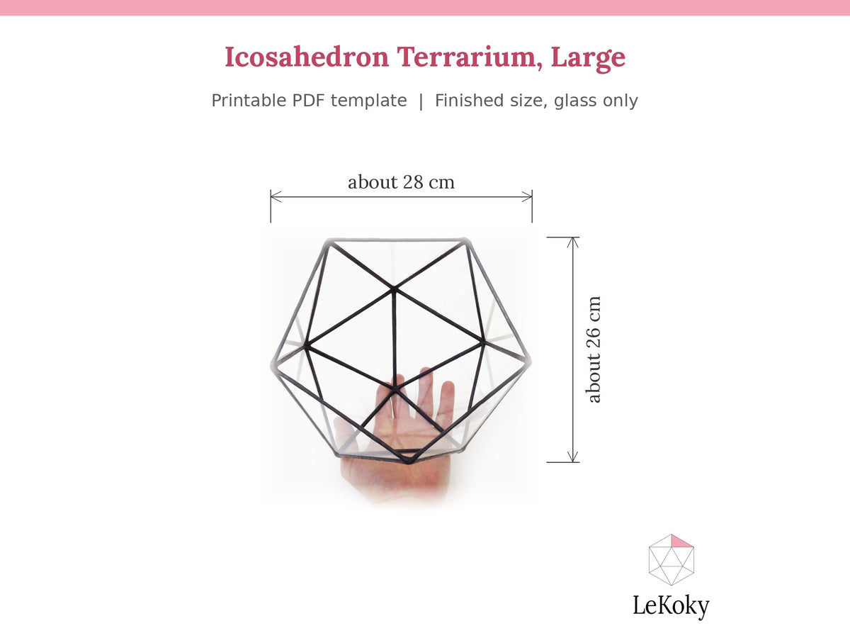 Icosahedron Terrarium Template, Printable PDF Glass Cutting Pattern