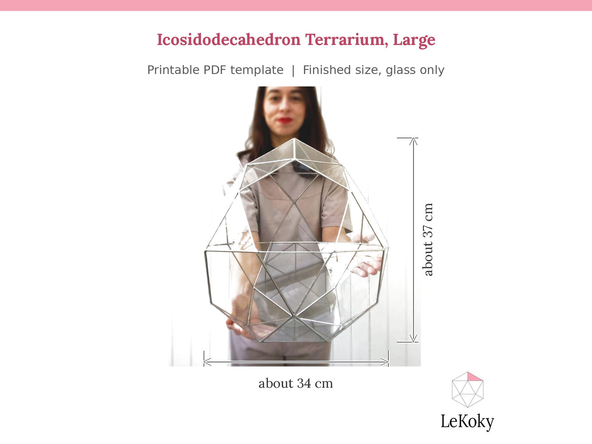 Icosidodecahedron Terrarium Template, Printable PDF Glass Cutting Pattern