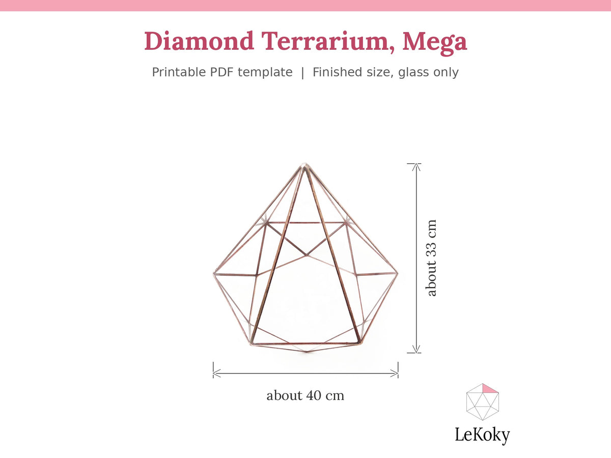 Diamond Terrarium Template, Printable PDF Glass Cutting Pattern