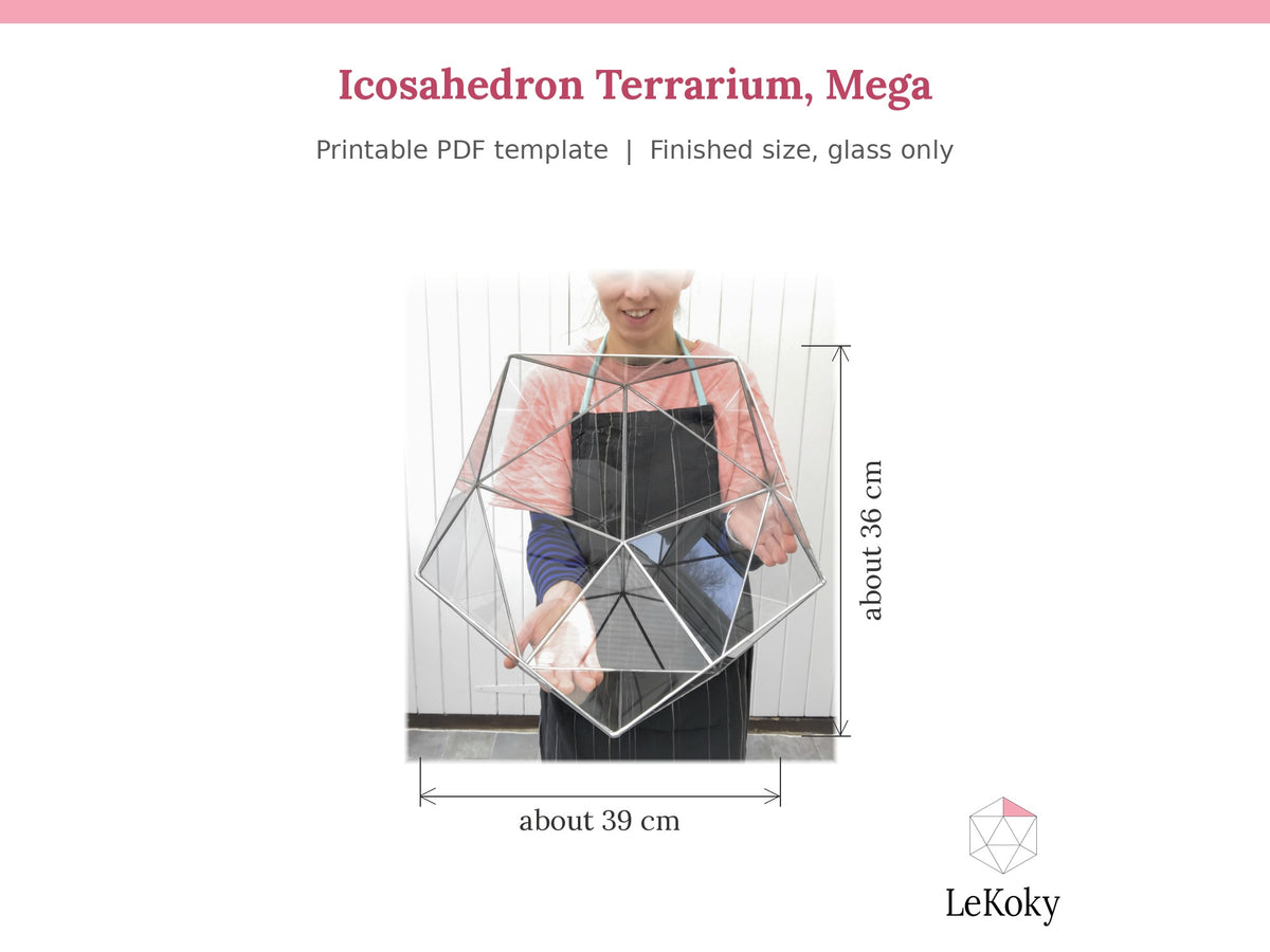 Icosahedron Terrarium Template, Printable PDF Glass Cutting Pattern