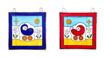 LeKoky BABY IN PRAM Hand Painted Glass Suncatcher - Baby Girl & Baby Boy version made by Lenka in Southampton England