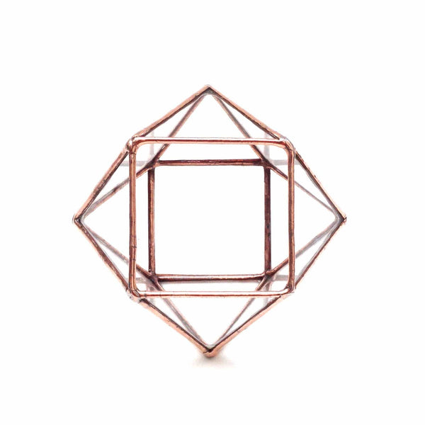 LeKoky Terrariums CUBOCTAHEDRON Geometric Glass Terrarium Small / Bright Copper made by Lenka in Southampton England