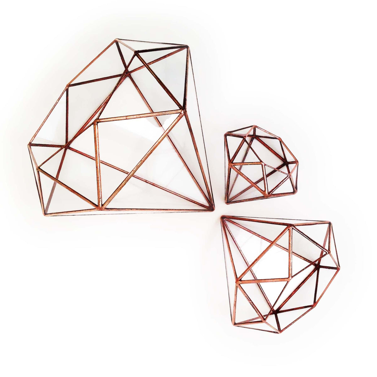 LeKoky Terrariums DIAMOND Geometric Glass Terrarium Mega / Rustic Copper made by Lenka in Southampton England