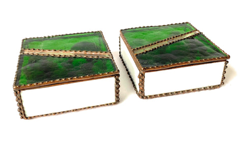 LeKoky Decor EMERALD GREEN Stained Glass Jewellery Box both boxes 30% off made by Lenka in Southampton England