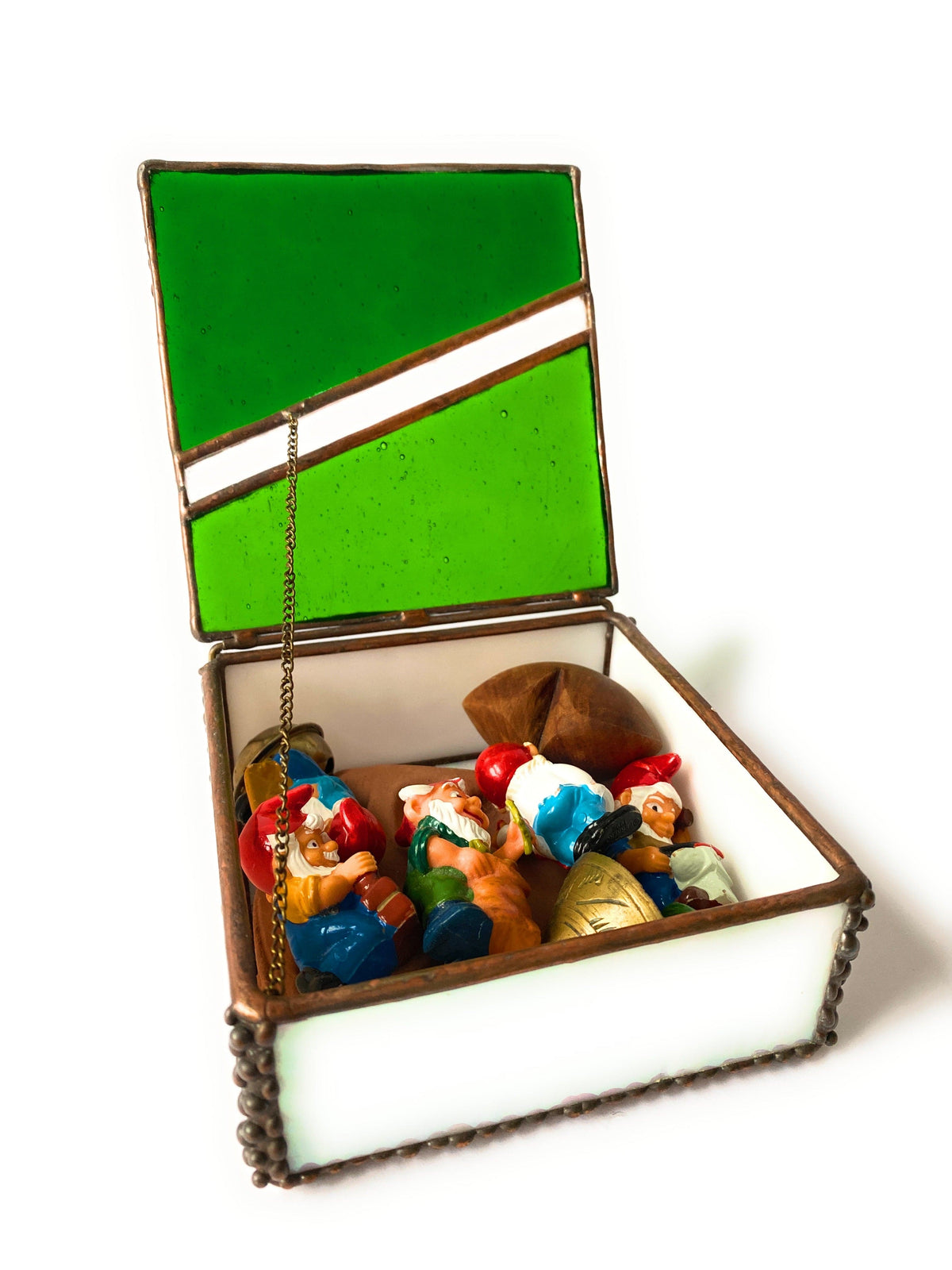 LeKoky Decor EMERALD GREEN Stained Glass Jewellery Box box no. 1 made by Lenka in Southampton England
