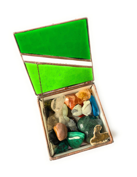 LeKoky Decor EMERALD GREEN Stained Glass Jewellery Box box no. 2 made by Lenka in Southampton England