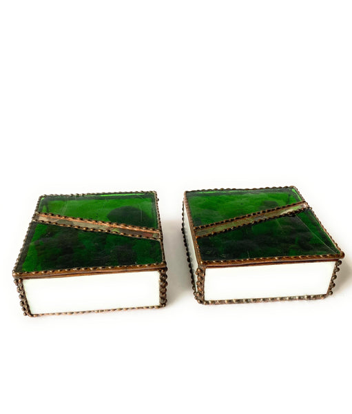 LeKoky Decor EMERALD GREEN Stained Glass Jewellery Box made by Lenka in Southampton England