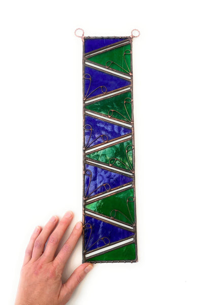 LeKoky Stained Glass Panels GREEN & BLUE Stained Glass Panel made by Lenka in Southampton England