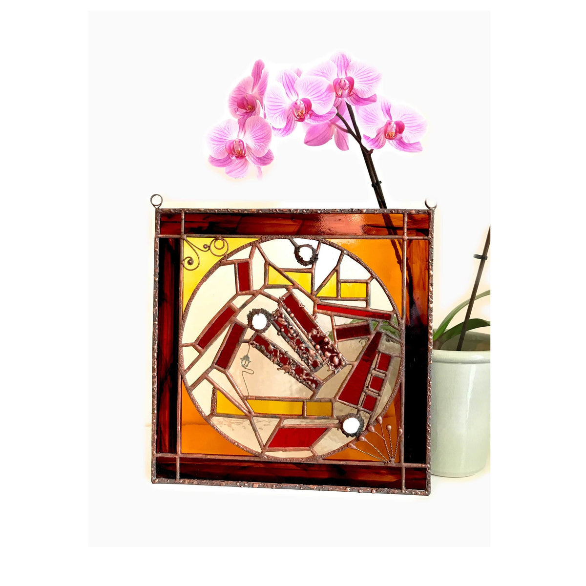 LeKoky Stained Glass Panels HAMSA Stained Glass Panel made by Lenka in Southampton England