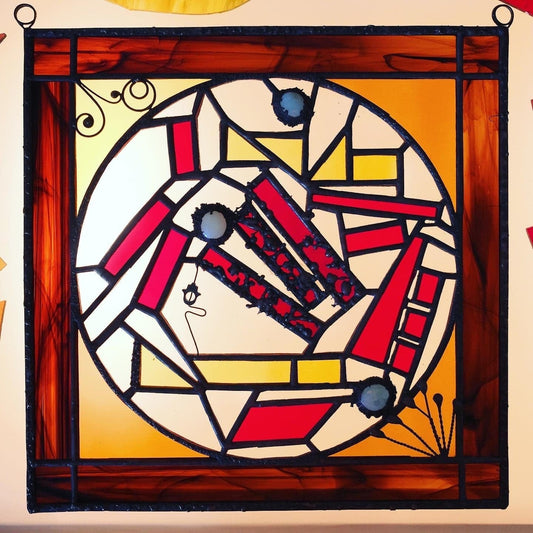 LeKoky Stained Glass Panels HAMSA Stained Glass Panel made by Lenka in Southampton England