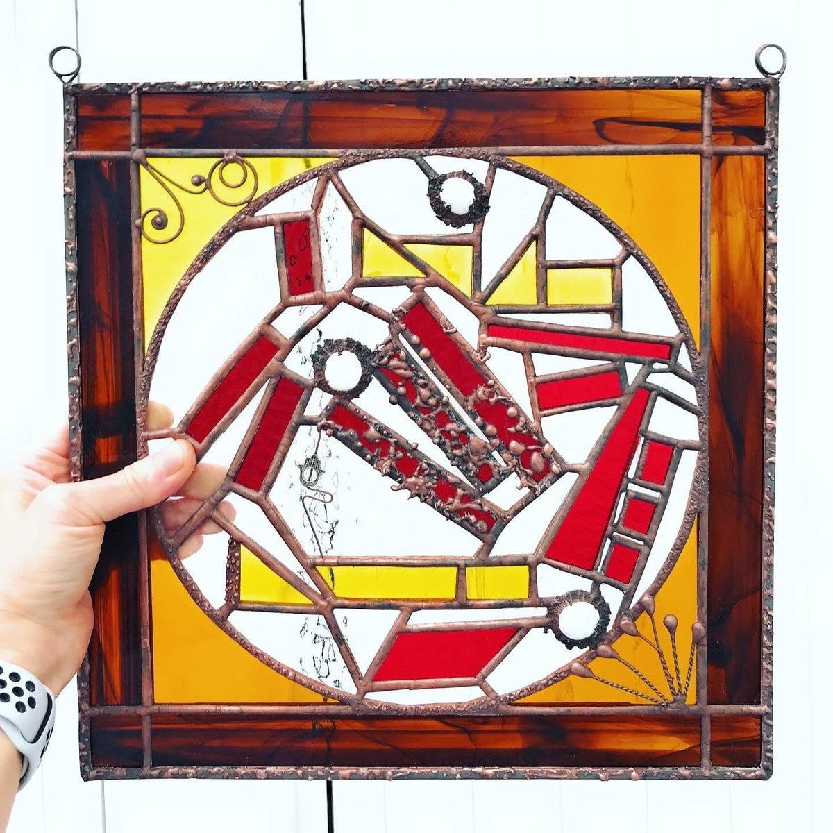 LeKoky Stained Glass Panels HAMSA Stained Glass Panel made by Lenka in Southampton England