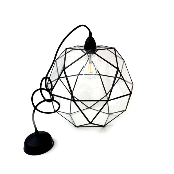 LeKoky Lighting ICOSIDODECAHEDRON Geometric Glass Pendant Light Large / Black made by Lenka in Southampton England