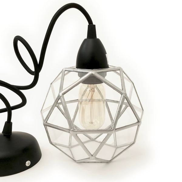 LeKoky Lighting ICOSIDODECAHEDRON Geometric Glass Pendant Light Small / Silver made by Lenka in Southampton England