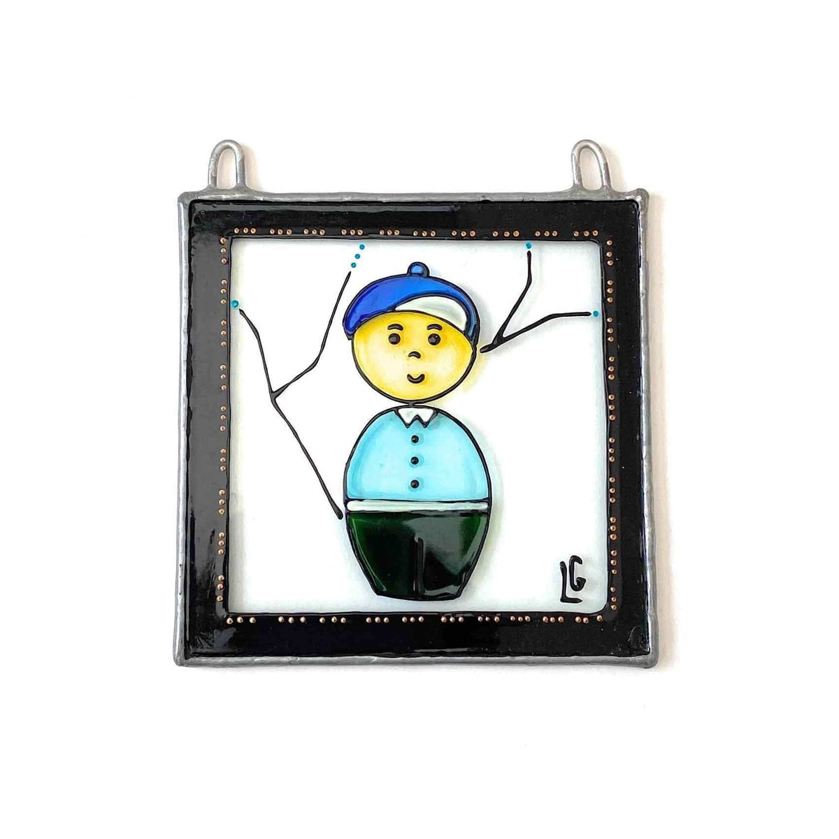 LeKoky Suncatchers JAPANESE DOLL [Boy] Hand Painted Glass Suncatcher HIDEAKI made by Lenka in Southampton England