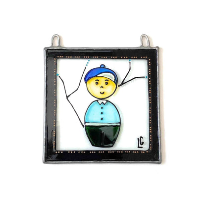 LeKoky Suncatchers JAPANESE DOLL [Boy] Hand Painted Glass Suncatcher HIDEAKI made by Lenka in Southampton England