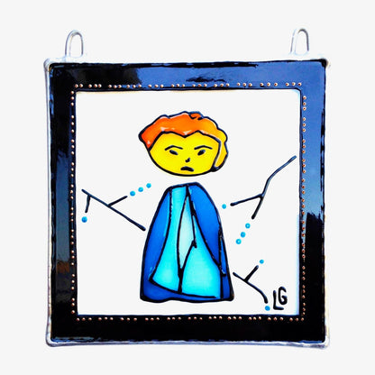 LeKoky Suncatchers JAPANESE DOLL [Boy] Hand Painted Glass Suncatcher HORUTO made by Lenka in Southampton England