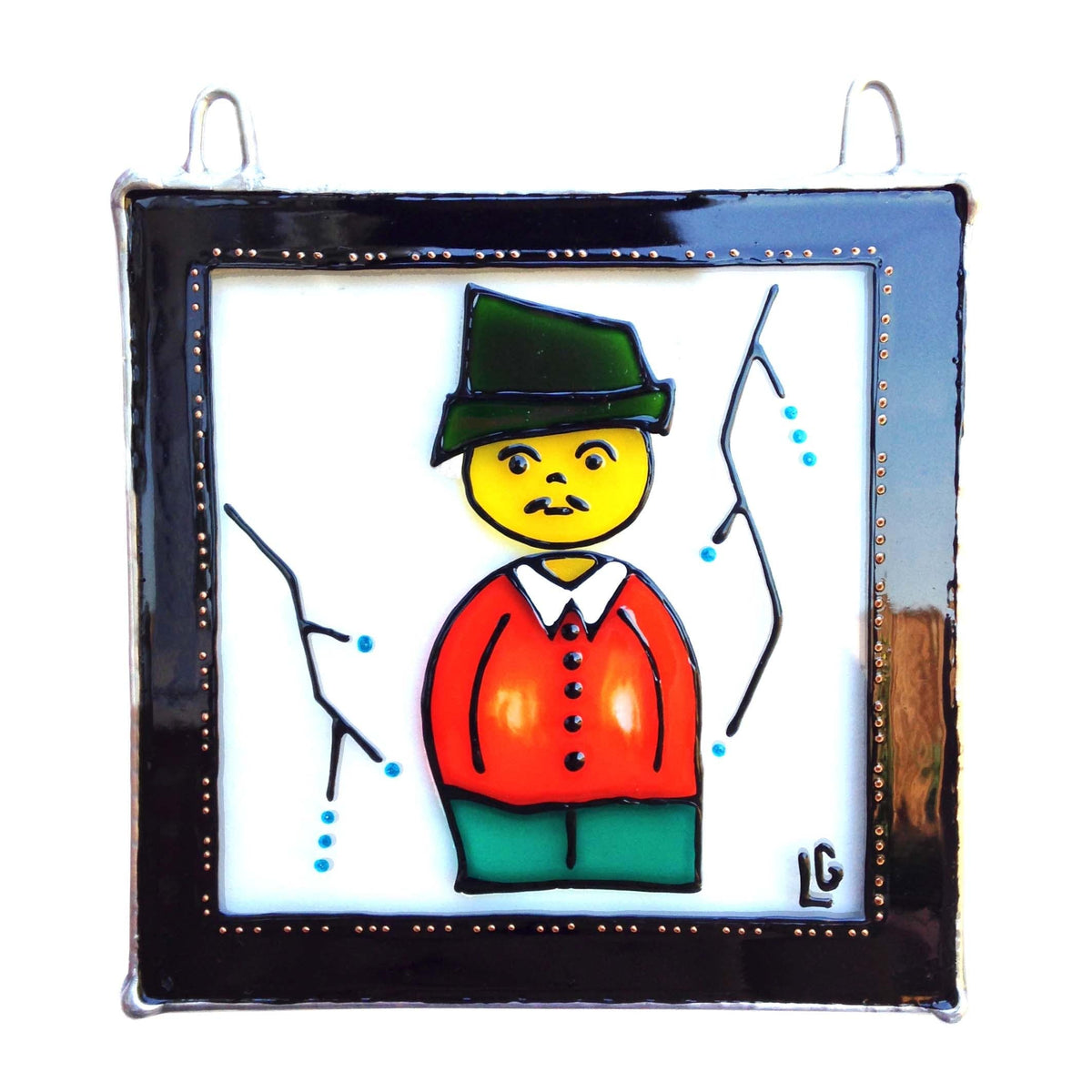 LeKoky Suncatchers JAPANESE DOLL [Boy] Hand Painted Glass Suncatcher KOSEI made by Lenka in Southampton England