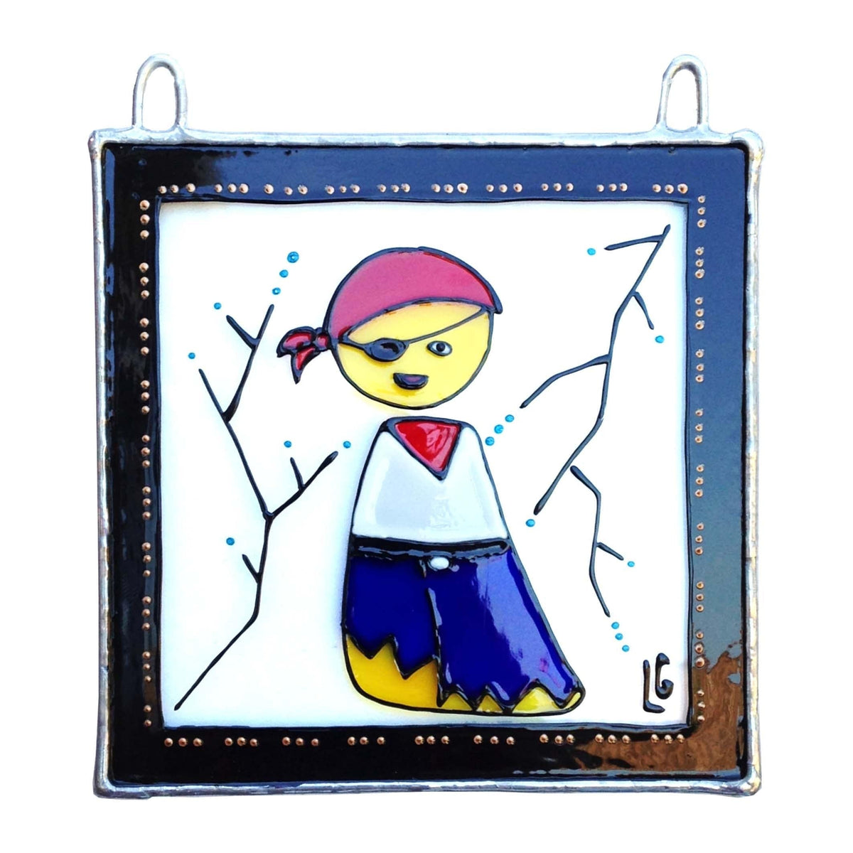 LeKoky Suncatchers JAPANESE DOLL [Boy] Hand Painted Glass Suncatcher SAKURA made by Lenka in Southampton England