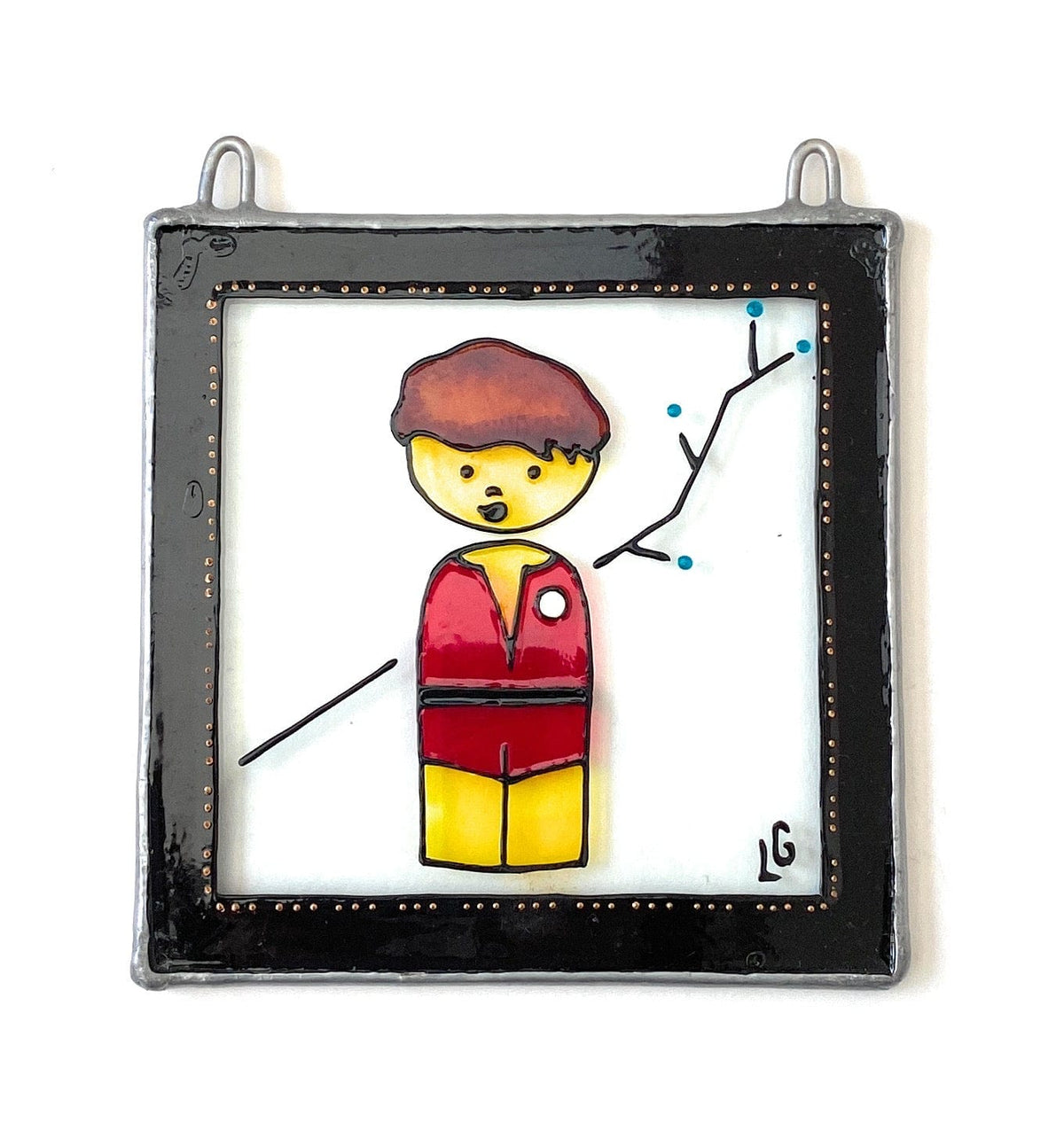 LeKoky Suncatchers JAPANESE DOLL [Boy] Hand Painted Glass Suncatcher SORA 2 made by Lenka in Southampton England
