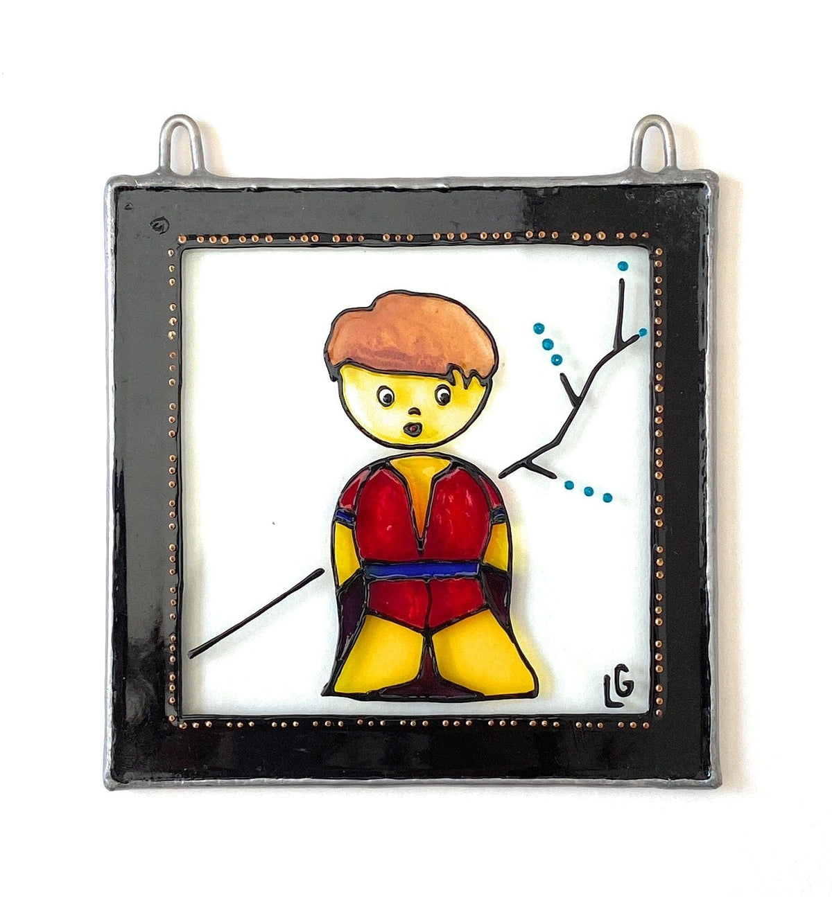 LeKoky Suncatchers JAPANESE DOLL [Boy] Hand Painted Glass Suncatcher SORA made by Lenka in Southampton England