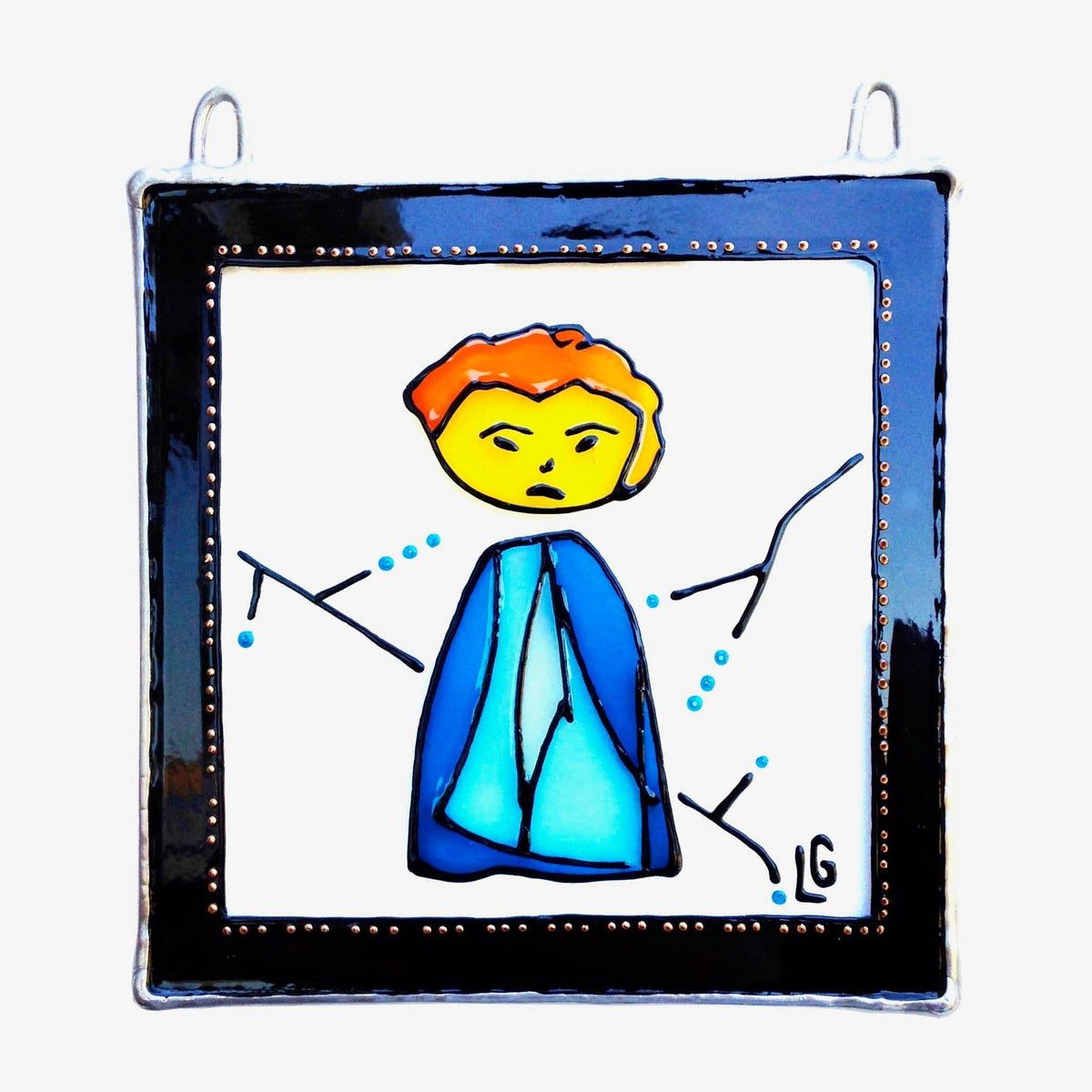 LeKoky Suncatchers JAPANESE DOLL [Boy] Hand Painted Glass Suncatcher made by Lenka in Southampton England