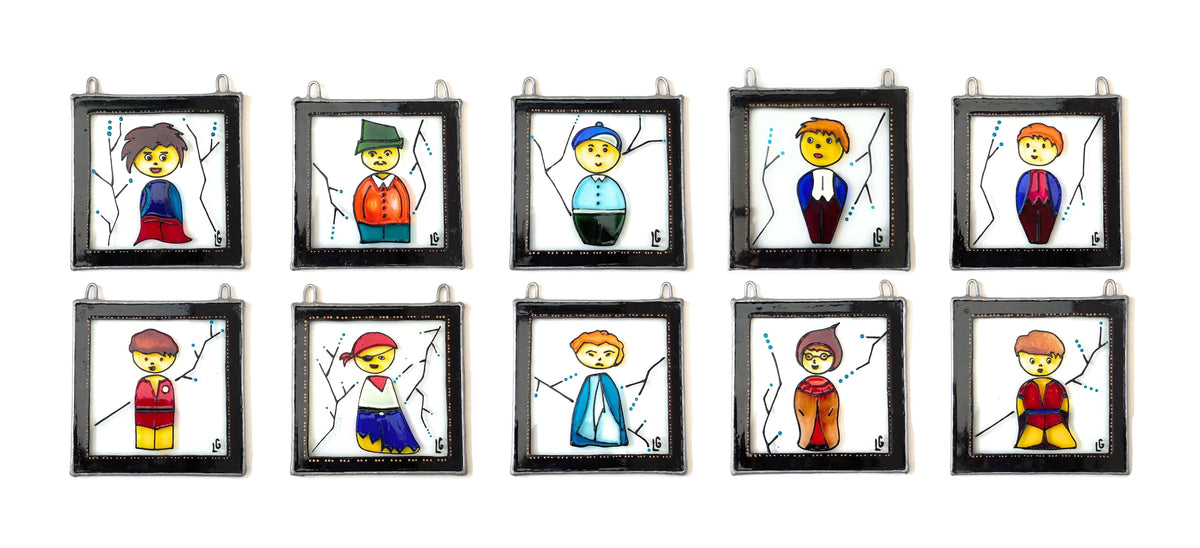 LeKoky Suncatchers JAPANESE DOLL [Boy] Hand Painted Glass Suncatcher made by Lenka in Southampton England