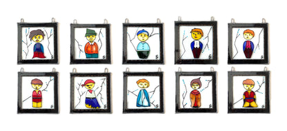 LeKoky Suncatchers JAPANESE DOLL [Boy] Hand Painted Glass Suncatcher made by Lenka in Southampton England