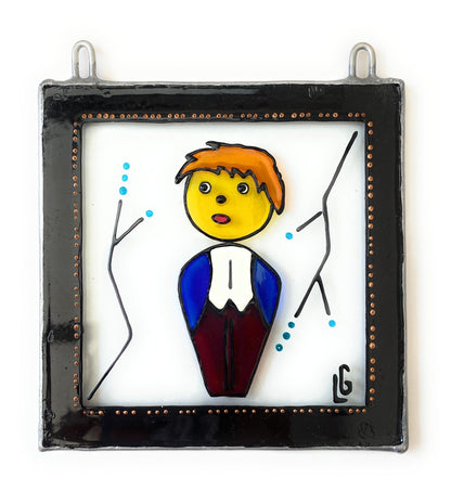 LeKoky Suncatchers JAPANESE DOLL [Boy] Hand Painted Glass Suncatcher TOMA 2 made by Lenka in Southampton England