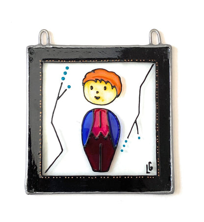 LeKoky Suncatchers JAPANESE DOLL [Boy] Hand Painted Glass Suncatcher TOMA made by Lenka in Southampton England