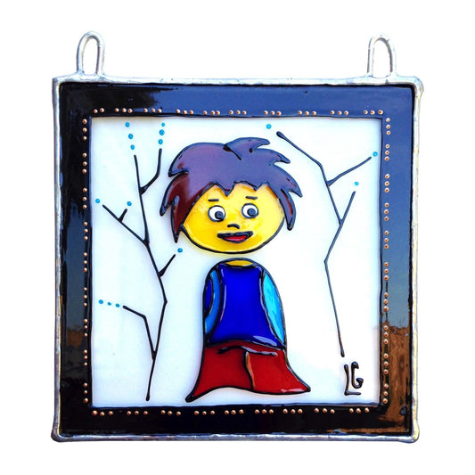 LeKoky Suncatchers JAPANESE DOLL [Boy] Hand Painted Glass Suncatcher YUSAKE made by Lenka in Southampton England