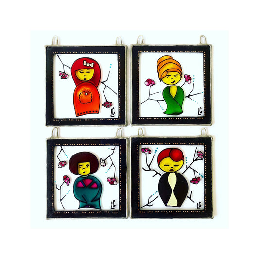Japanese Doll (Girl) hand painted glass suncatcher by LeKoky